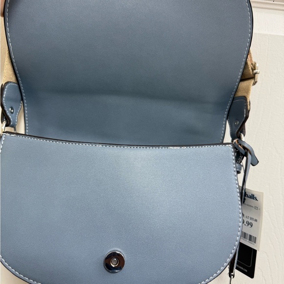 NWT True Religion Blue and Tan Logo Saddle Crossbody Bag - Picture 5 of 7